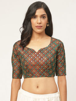 Shaily - Brown Raw Silk Stitched Blouse