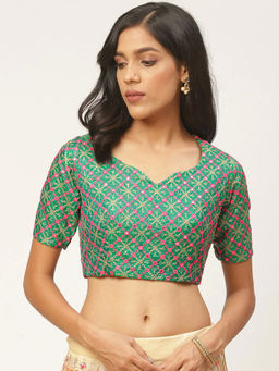 Shaily - Green Raw Silk Stitched Blouse