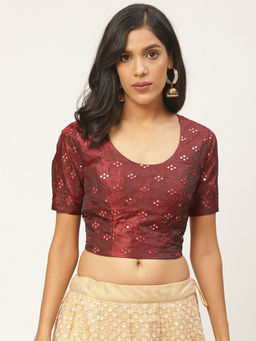 Shaily - Maroon Raw Silk Stitched Blouse