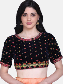 Shaily - Navy Blue Velvet Blouse