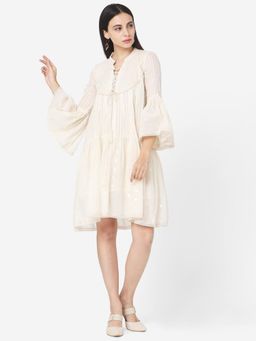 Shaily - Women Off-white Self Design A-line Dress