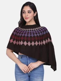 Shaily - Women's Brown Self Design Pattern Turtle Neck Ponchos