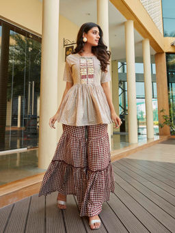 Shaily - Maroon Printed Kurta With Sharara (Set of 2)