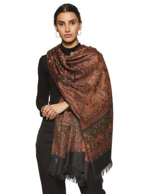 WEAVERS VILLA Black Pashmina Wool Patterned Shawl Online