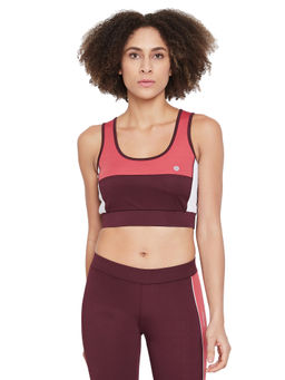 Athlisis - Maroon Colourblocked Non-Wired Lightly Padded Sports Bra