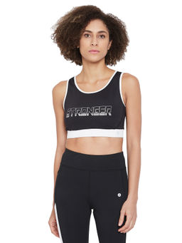 Athlisis - Black & White Stronger Print Non-Wired Lightly Padded Sports Bra