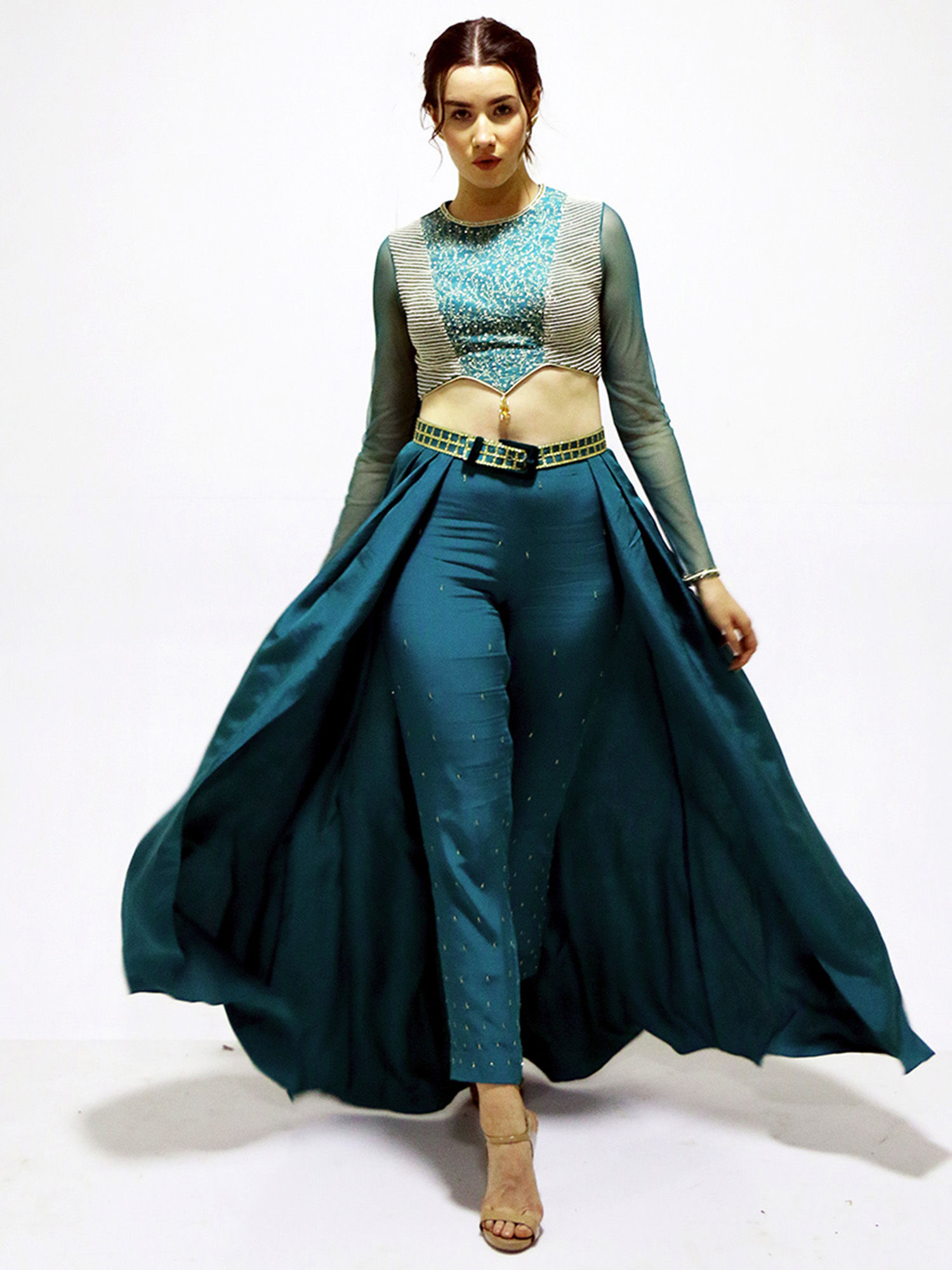 Buy Simrat Marwah Teal Trouser Lehenga 
