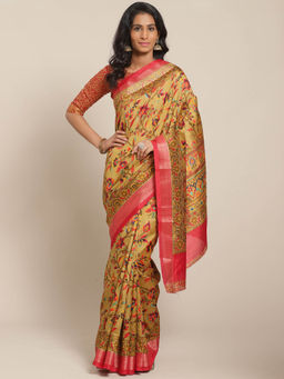 Sareemall - Olive Floral Saree with Unstitched Blouse