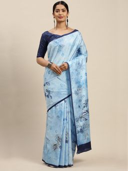 Sareemall - Blue Casual Dola Silk Printed Saree With Unstitched Blouse