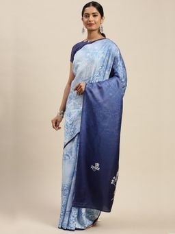 Sareemall - Blue Casual Dola Silk Printed Saree With Unstitched Blouse