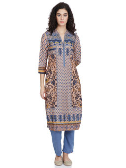 Biba - Peach Straight Printed Kurta