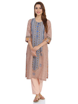 Biba - Peach Straight Printed Kurta