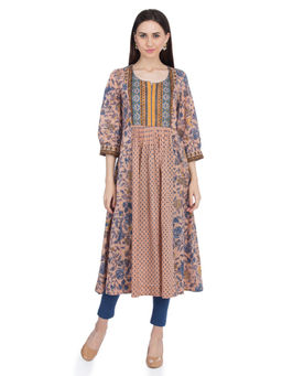 Biba - Peach Anarkali Printed Kurta