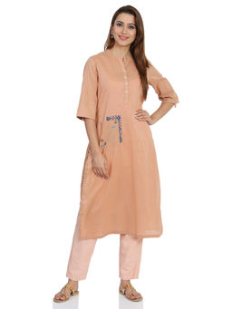 Biba - Peach Straight Solid Kurta