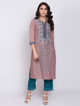 Biba - Peach Printed Straight Kurta