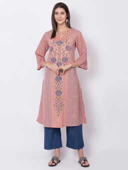 Biba - Peach Printed A-Line Kurta