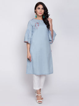 Biba - Blue Solid Straight Kurta