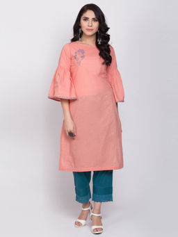 Biba - Peach Solid Straight Kurta