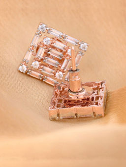 Saraf RS Jewellery - Rose Gold Plated White American Diamond Studded Square Stud Earrings (Onesize)