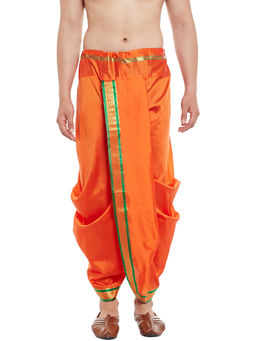 SOJANYA - Stitched Orange With Green and Golden Border Men Dhoti