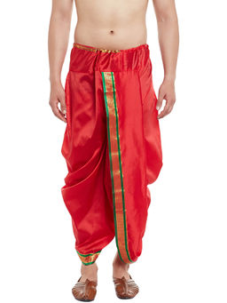 SOJANYA - Stitched Red With Green and Golden Border Men Dhoti