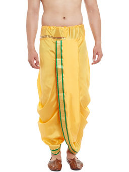 SOJANYA - Stitched Yellow With Green and Golden Border Men Dhoti