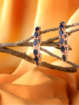 Saraf RS Jewellery - Sapphire Studded Rose Gold Plated Blue Round Hoop Earrings (Onesize)