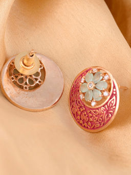 Saraf RS Jewellery - Designer Gold Tone Red Enamelled Studs Small Earrings With American Diamond Stone (Onesize)