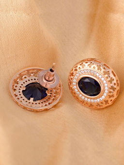 Saraf RS Jewellery - Royal Sapphire Studs Rose Gold Plated American Diamond Brass Small Earrings (Onesize)