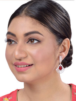 Saraf RS Jewellery - Modern Ruby Danglers Brass Drop Earrings Ad Studded Rose Gold Plated (Onesize)