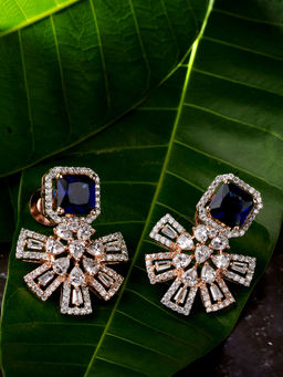 Saraf RS Jewellery - Exquisite Sapphire Floral Blue Earrings Rose Gold American Diamond Studded (Onesize)