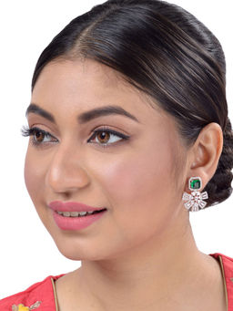 Saraf RS Jewellery - Exquisite Emerald Floral Design Green Rose Gold Plated American Diamond Earring (Onesize)