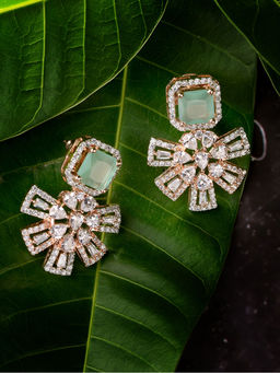 Saraf RS Jewellery - Exquisite Turquoise Floral Pastel Earrings Rose Gold American Diamond Studded (Onesize)