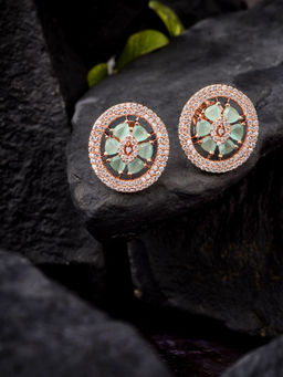 Saraf RS Jewellery - Floral Design Turquoise Studs Tops With Ad Studded Rose Gold Smart Earrings (Onesize)