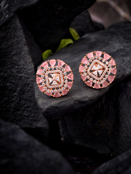 Saraf RS Jewellery - Subtle Light Pink Tops Rose Stud Ad Studded Rose Gold Smart Earrings (Onesize)