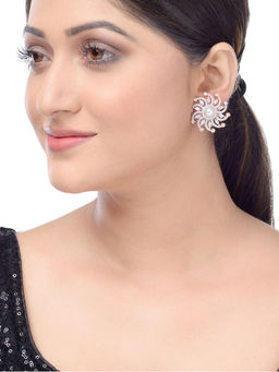 Saraf RS Jewellery - Sun Shaped American Diamond Brass Exquisite Design Pearl Stud Earrings