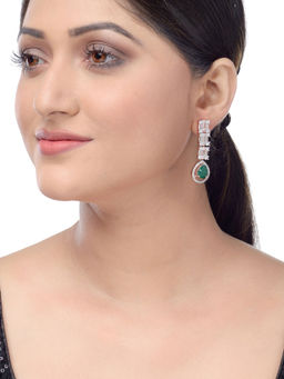 Saraf RS Jewellery - Emerald American Diamond Partywear White And Red Brass Earrings
