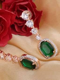 Saraf RS Jewellery - Rose Gold Plated Bottle Green Drop White American Diamond Brass Earrings