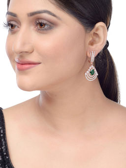 Saraf RS Jewellery - Rose Gold Plated Exquisite Emerald American Diamond Studded Brass Earrings