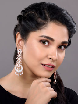 Saraf RS Jewellery - Rose Gold White Ad Studded Circular Chandelier Dropdown Earrings