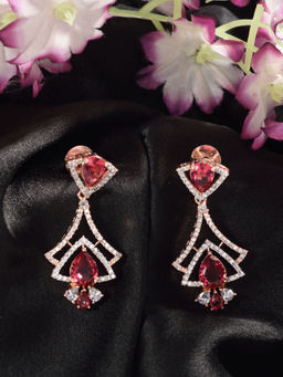Saraf RS Jewellery - Rose Gold Pink Ruby & White Ad Studded Quirky Dropdown Designer Partywear Brass