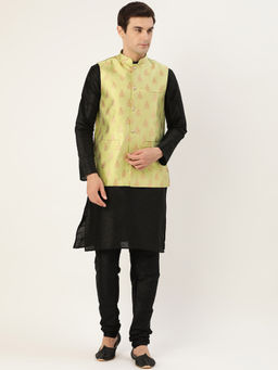 SOJANYA - Silk Blend Black Kurta And Pyjama & Green Nehru Jacket (Set of 3)