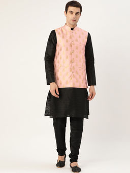 SOJANYA - Silk Blend Black Kurta And Pyjama & Pink Nehru Jacket (Set of 3)