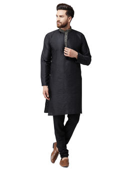 SOJANYA - Silk Black Kurta and Black Pyjama (Set of 2)