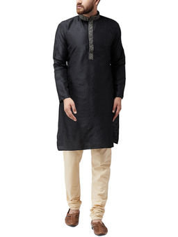 SOJANYA - Silk Black Kurta and Beige Pyjama (Set of 2)