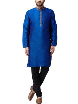 SOJANYA - Silk Blue Kurta And Black Pyjama (Set of 2)