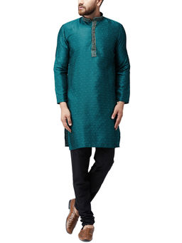 SOJANYA - Silk Teal Green Kurta And Black Pyjama (Set of 2)