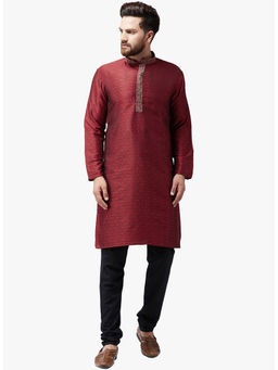 SOJANYA - Silk Maroon Kurta And Black Pyjama (Set of 2)