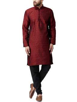 SOJANYA - Silk Maroon Kurta And Black Pyjama (Set of 2)