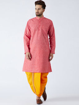 SOJANYA - Cotton Linen Red Kurta and Orange Dhoti Pant (Set of 2)